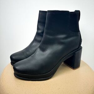 Sorel Women’s Blake Black Waterproof Leather Platform Heeled Chelsea Boot
